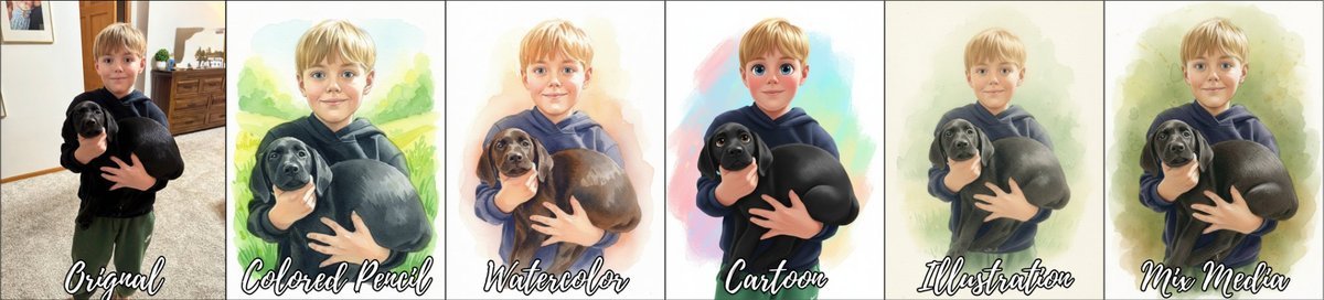 Photo Art Portrait Styles — Original, Colored Pencil, Watercolor, Cartoon, Illustration, Mix Media